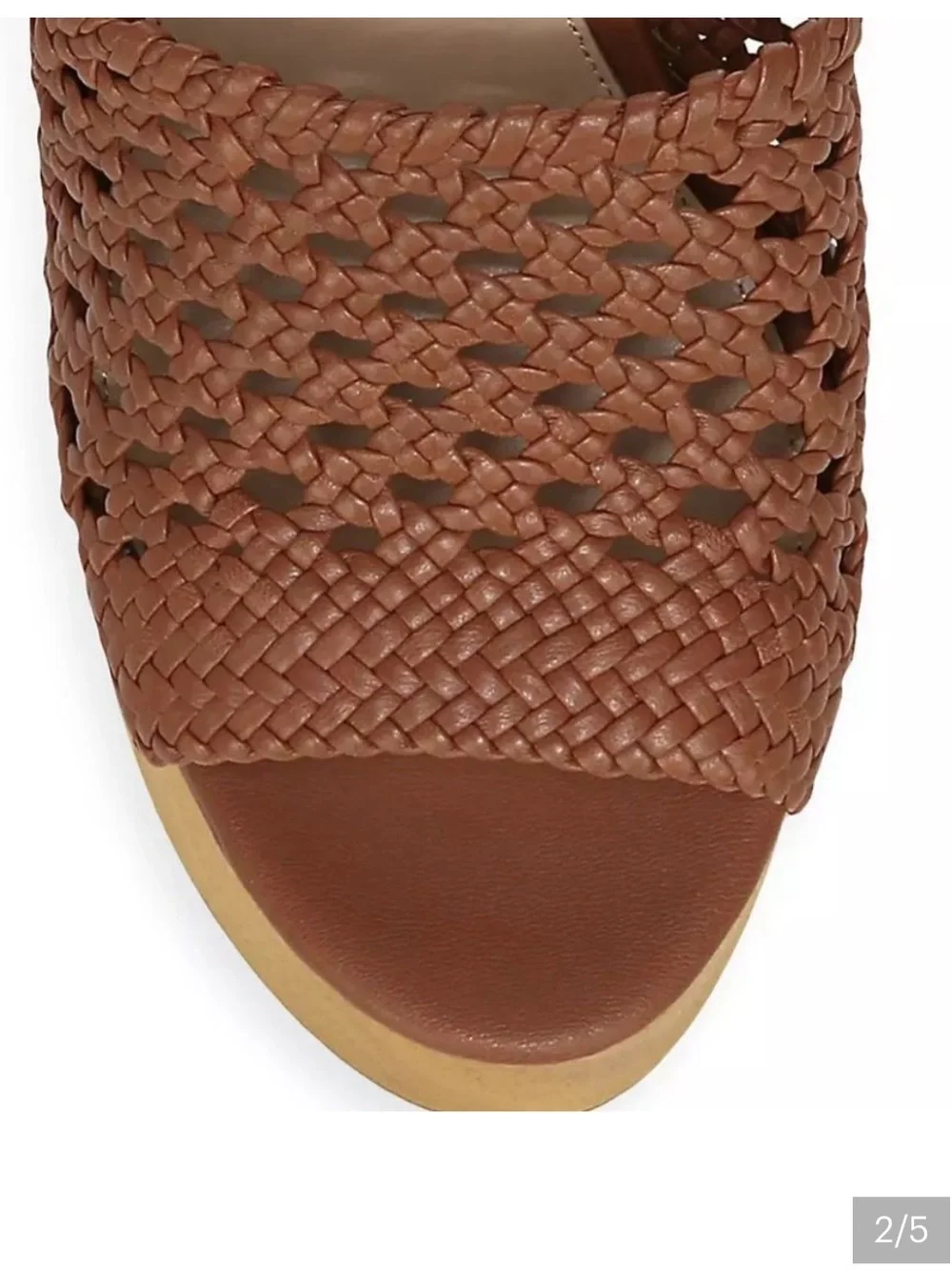 Veronica Beard Tan Woven Leather Platform Slide - Picture 3 of 3